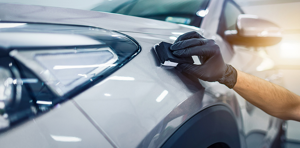 Ceramic coating applied to the left side of the vehicle